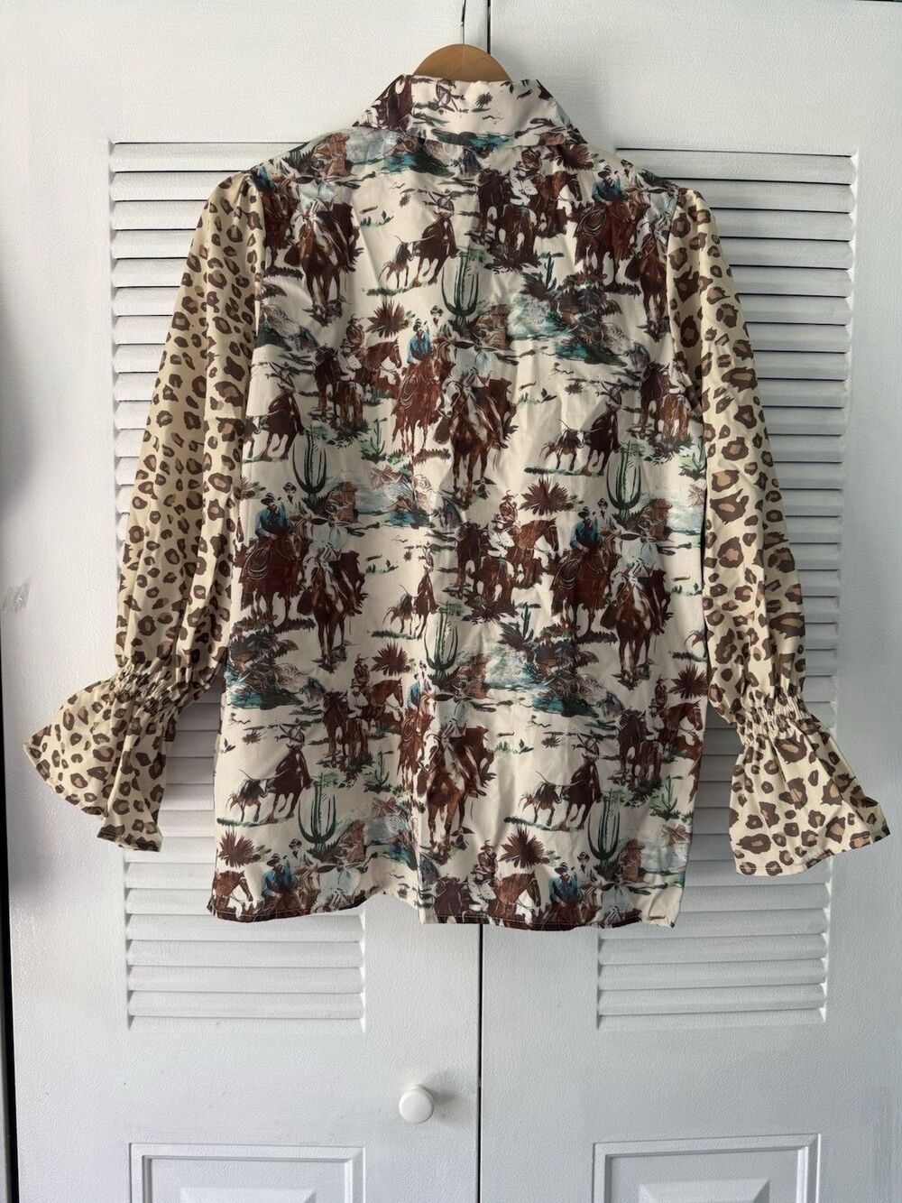 Western Cowboy Leopard Blouse Large - Picture 6 of 8